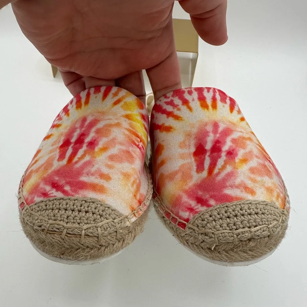 NINE WEST White, Pink, Yellow & Orange Tie Dye Espadrille Ankle Wraparound | 10